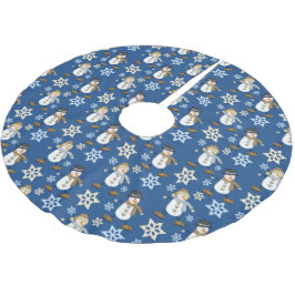 Saia Para Árvore De Natal De Poliéster Padrão Blue Snowman Snowflake