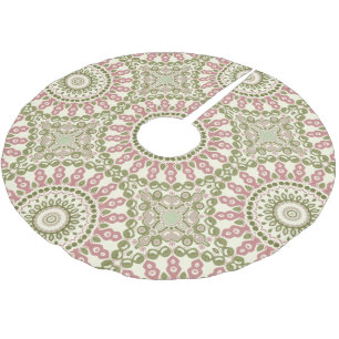 Saia Para Árvore De Natal De Poliéster Padrão Boêmio Vintage Mandala Verde e Rosa