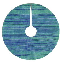 Saia Para Árvore De Natal De Poliéster Padrão bonito de faixas verdes e azuis