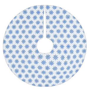 Saia Para Árvore De Natal De Poliéster Padrão Branco e Azul Simples Floco de Neve