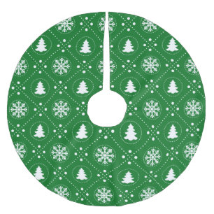 Saia Para Árvore De Natal De Poliéster Padrão clássico de inverno verde branco e invern