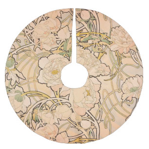 Saia Para Árvore De Natal De Poliéster Padrão Clássico de Jardim de Peônia Art Nouveau po