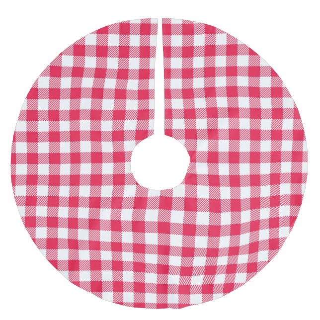 Saia Para Árvore De Natal De Poliéster Padrão Clássico do País Gingham Vermelho (Frente)