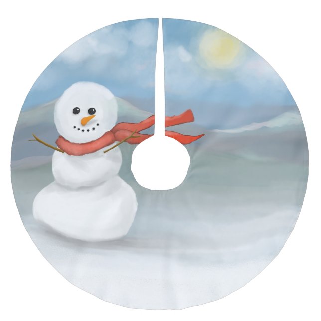 Saia Para Árvore De Natal De Poliéster Padrão Com boneco de neve (Frente)