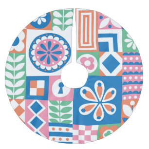 Saia Para Árvore De Natal De Poliéster Padrão de Abstrato Floral Folk Escandinavo