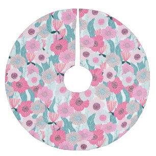 Saia Para Árvore De Natal De Poliéster Padrão de Abstrato Floral Rosa Pastel