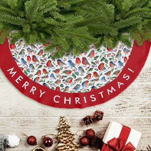 Saia Para Árvore De Natal De Poliéster Padrão de Aquarela de Natal Branco Vermelho Retrô 