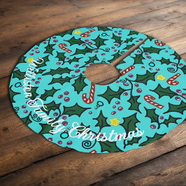 Saia Para Árvore De Natal De Poliéster Padrão de Arte de Folhas de Azevinho de Natal Nome