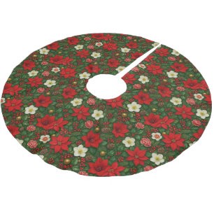 Saia Para Árvore De Natal De Poliéster Padrão De Arte Floral Da Poinsettia Botânica Elega