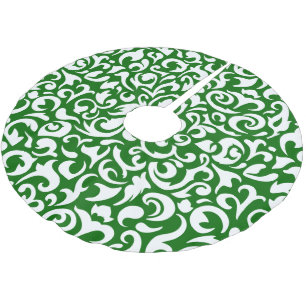 Saia Para Árvore De Natal De Poliéster Padrão de Arte Floral do Damasco Verde Verde Escur