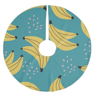 Saia Para Árvore De Natal De Poliéster Padrão de banana da safra, fundo azul.