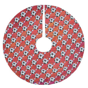 Saia Para Árvore De Natal De Poliéster Padrão de Bola de Futebol de Santa Hat em Vermelho