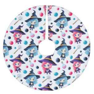 Saia Para Árvore De Natal De Poliéster Padrão de Bruxa Mágica Fofo