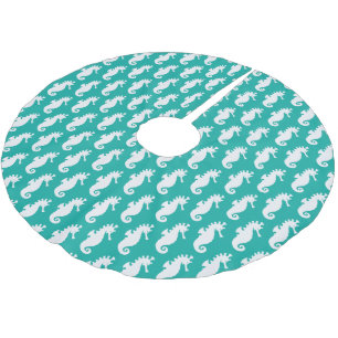 Saia Para Árvore De Natal De Poliéster Padrão de Cavalo-marinho Teal 1