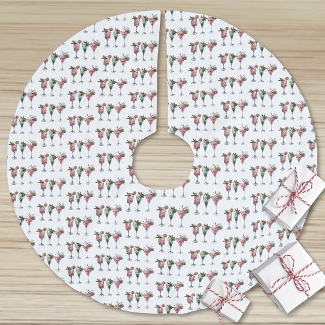Saia Para Árvore De Natal De Poliéster Padrão de coquetel de Natal bonito (Cute Christmas Cocktail Pattern Brushed Polyester Tree Skirt)