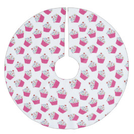 Saia Para Árvore De Natal De Poliéster Padrão de Cupcake Rosa Brilhante do Deserto Bonito