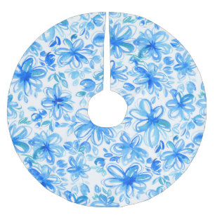 Saia Para Árvore De Natal De Poliéster Padrão De Cuta De Chintz Floral De Aquarela
