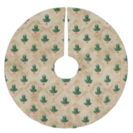 Saia Para Árvore De Natal De Poliéster Padrão de Damasco de Azevinho Vintage