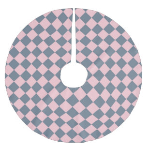 Saia Para Árvore De Natal De Poliéster Padrão de Diamante do Verificador de Cinzas Rosa