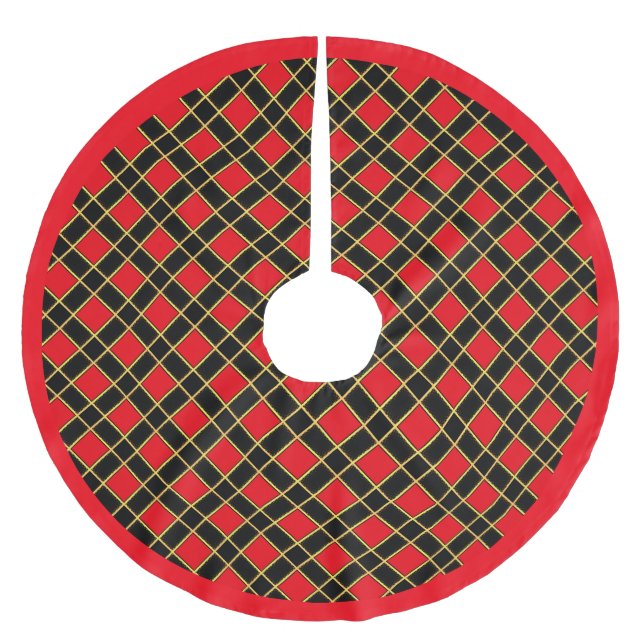 Saia Para Árvore De Natal De Poliéster Padrão de diamante preto e vermelho (Frente)