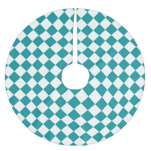 Saia Para Árvore De Natal De Poliéster Padrão de diamante xadrez branco azul-esverdeado