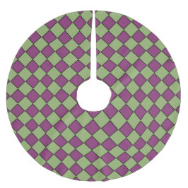 Saia Para Árvore De Natal De Poliéster Padrão de Diamante Xadrez Verde Roxo