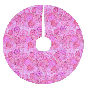 Saia Para Árvore De Natal De Poliéster Padrão de espiral fractal, rosa e fúcsia