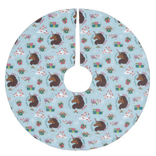 Saia Para Árvore De Natal De Poliéster Padrão de Feriado Afro Unicorn