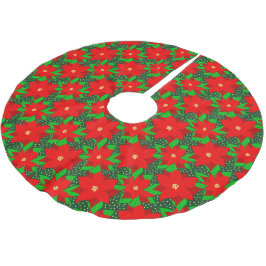 Saia Para Árvore De Natal De Poliéster Padrão de Férias Botânicas da Flor Vermelha