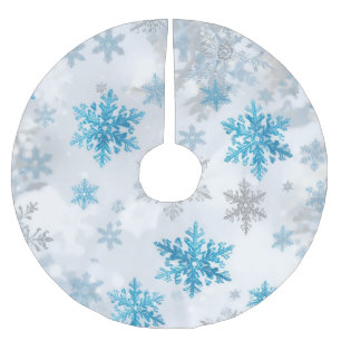 Saia Para Árvore De Natal De Poliéster Padrão de floco de neve de Natal azul e branco