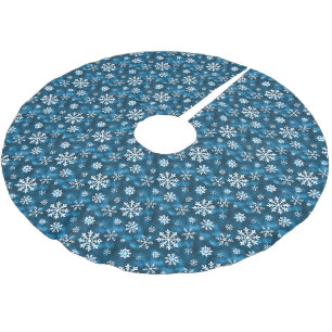 Saia Para Árvore De Natal De Poliéster Padrão de Flocos de Neve de Inverno em Azul Fresco