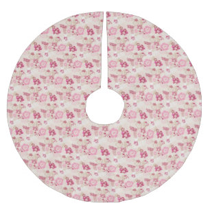 Saia Para Árvore De Natal De Poliéster Padrão de flores modernas cor-de-rosa fofas
