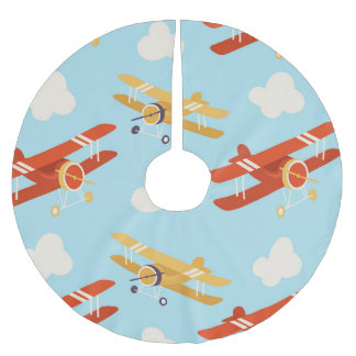 Saia Para Árvore De Natal De Poliéster Padrão de Fundo das Nuvens de Planes de Vintagem