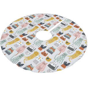 Saia Para Árvore De Natal De Poliéster Padrão De Gato Desenhado Da Mão De Um Porte