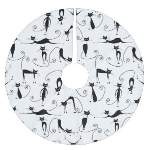Saia Para Árvore De Natal De Poliéster Padrão de Gato Preto Esbranquiçado Whimsical