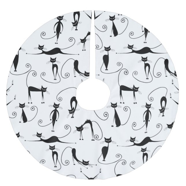 Saia Para Árvore De Natal De Poliéster Padrão de Gato Preto Esbranquiçado Whimsical (Frente)