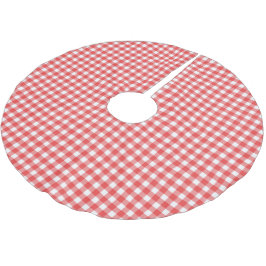 Saia Para Árvore De Natal De Poliéster Padrão de Gingham Vermelho e Branco