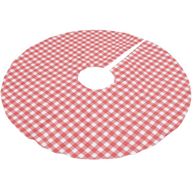 Saia Para Árvore De Natal De Poliéster Padrão de Gingham Vermelho e Branco (Inclinado)