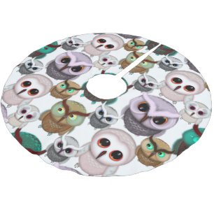 Saia Para Árvore De Natal De Poliéster Padrão de Ilustrações de Coruja Bonita