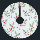 Saia Para Árvore De Natal De Poliéster Padrão de impermeabilização de Holly de Watercolor<br><div class="desc">Impresso a partir de um padrão colorido de cor d'água pintado à mão original.</div>
