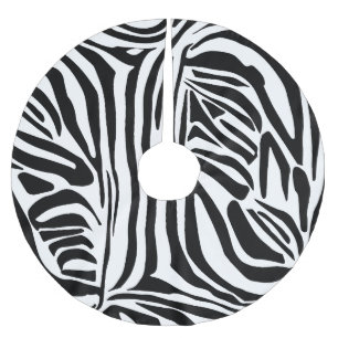 Saia Para Árvore De Natal De Poliéster Padrão de impressão de zebra preto e branco em neg