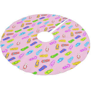 Saia Para Árvore De Natal De Poliéster Padrão de Inundação de sacudir Rosa Natal