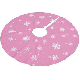 Saia Para Árvore De Natal De Poliéster Padrão de inverno em floco de neve de Natal rosa-c