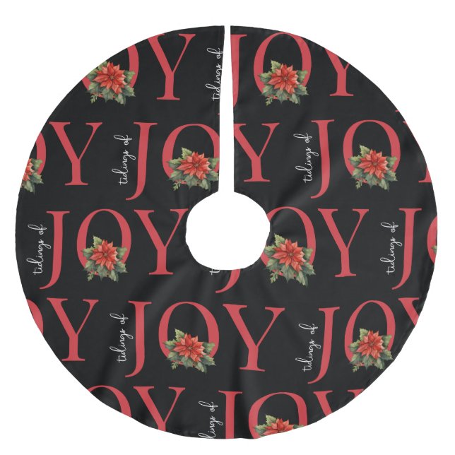 SAIA PARA ÁRVORE DE NATAL DE POLIÉSTER PADRÃO DE JOY RED CHRISTMAS POINSETTIA (Frente)