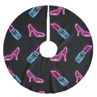 Saia Para Árvore De Natal De Poliéster Padrão de moda com ícones neon.