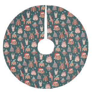 Saia Para Árvore De Natal De Poliéster Padrão de Natal do Cão