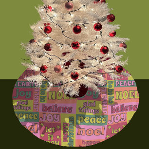 Saia Para Árvore De Natal De Poliéster Padrão de Natal do Estilo Vintage Word Collage 197