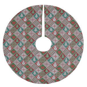 Saia Para Árvore De Natal De Poliéster Padrão de Natal do Knit Branco Verde Vermelho