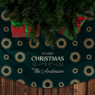 Saia Para Árvore De Natal De Poliéster Padrão de Natal Elegante Abstrato Dourado Floral