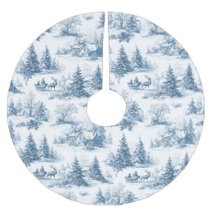 Saia Para Árvore De Natal De Poliéster Padrão de Natal em Toile Azul 